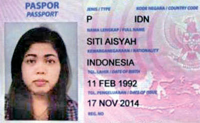 图为印度尼西亚媒体报道的Aisyah的护照。[照片来源：印度尼西亚Detiknews截图]